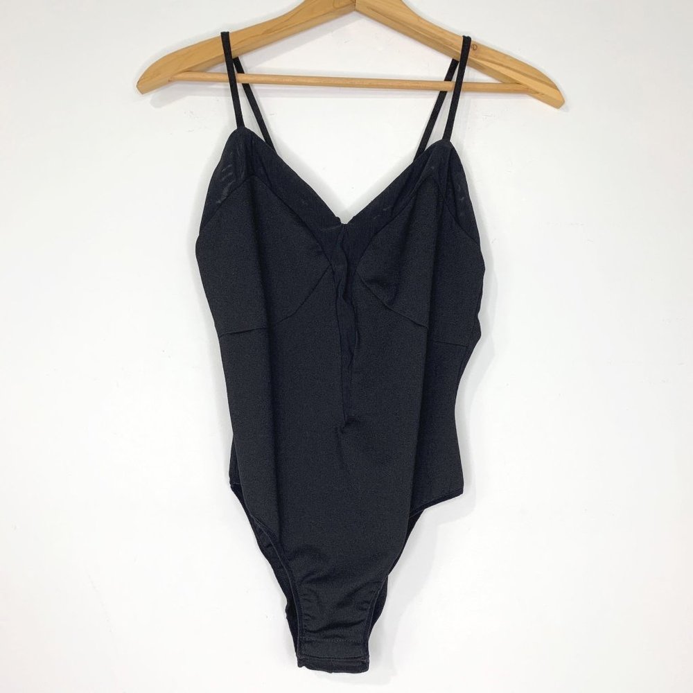 SB BY SHERI BODELL Black Sheer Panel V-Neck‎ Bodysuit Sz S